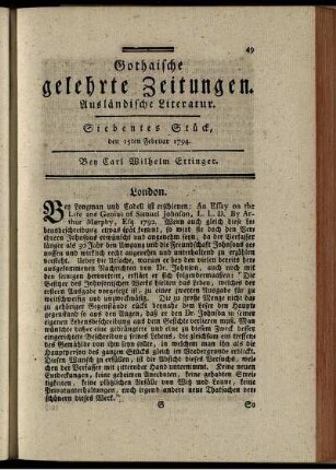 Siebentes Stück, den 15ten Februar 1794.