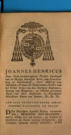 Vasten-Bulle Van Syne Eminentie Den Hoogweerdigen Heer Cardinael Aerts-Bisschop Van Mechelen Voor Het Jaer M.DCC.LXXXII.