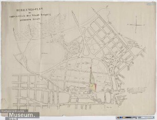 Bebauungs-Plan des südwestlich der Stadt Leipzig gelegenen Areals.