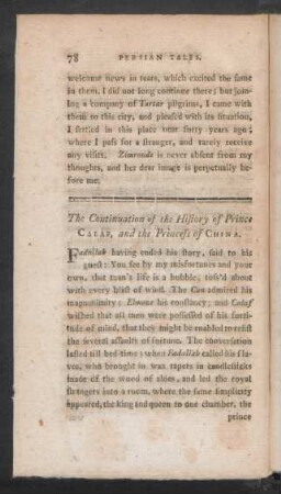 The Continuation of the History of Prince Calaf, and the Princess of China