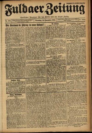 Erste Ausgabe vom Dienstag, den 16. Dezember 1924.