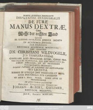 Disputatio Inauguralis De Iure Manus Dextrae