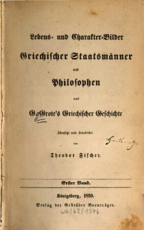 Lebens- und Charakter-Bilder griechischer Staatsmänner und Philosophen, 1