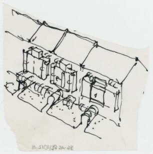 Engerer Bauwettbewerb Internationales Begegnungszentrum der Wissenschaft (IBZ) (nicht realisiert) – Perspektivansicht. Berlin-Wilmersdorf, Ahrweiler Straße/Wiesbadener Straße