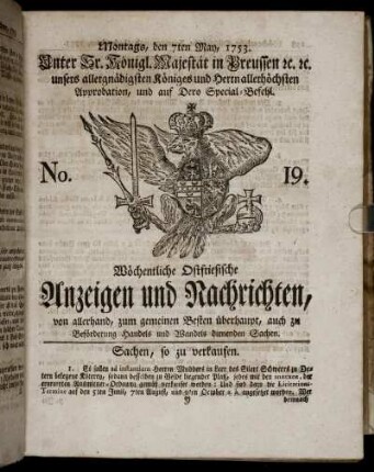 No. 19. Montags, den 7ten May, 1753.