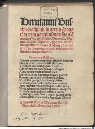 Hermannus Buschius In artem Donati de octo partibus orationis commentarii