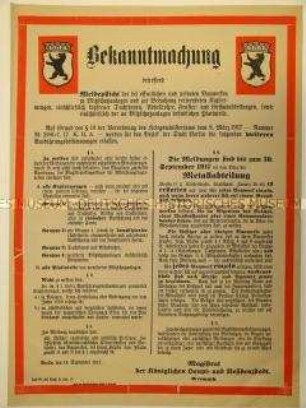 Maueranschlag: Bekanntmachung betr. Meldepflicht über an Gebäuden befindliche Bauteile aus Kupfer.