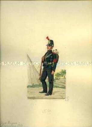 Uniformdarstellung, Sanitätssoldat der Jäger-Brigade, Sachsen, 1859.