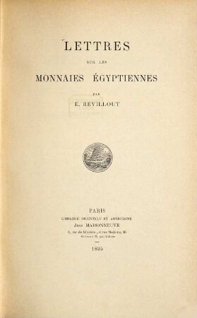 Lettres sur les monnaies égyptiennes