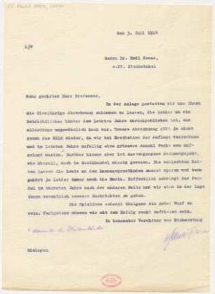 Brief an Emil von Sauer : 03.07.1914