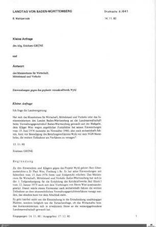 Anfrage der Grünen zum Atomkraftwerk Wyhl