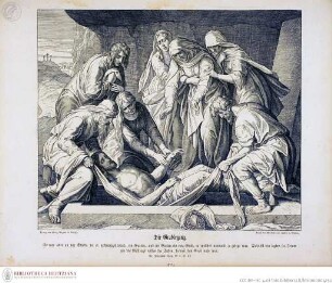 Die Bibel in Bildern : 240 Darstellungen, erfunden und auf Holz gezeichnet von Julius Schnorr von Carolsfeld Leipzig : Wigand, 1860. - X, 38 S., 240 Bl. : überw. Ill. lt KayserDie Grablegung - Die Bibel in Bildern
