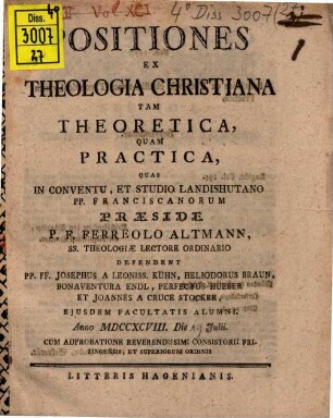 Positiones ex theologica Christiana tam theoreticas quam practica