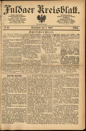 Erste Ausgabe vom Samstag, den 07. April 1894.