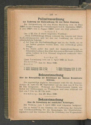 Polizeiverordnung zur Änderung der Hafenordnung für den Hafen Hamburg.