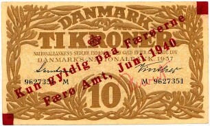 Geldschein, 10 Kroner, 1940