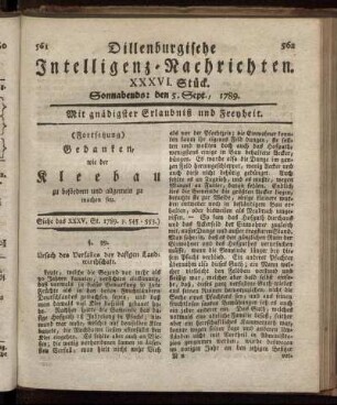 XXXVI. Stück. Sonnabends: den 5. Sept., 1789.