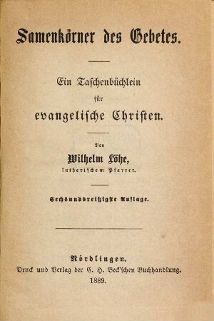 Samenkörner des Gebetes : ein Taschenbüchlein für evangelische Christen