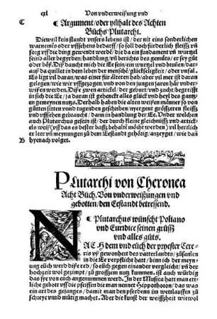 Plutarchi von Cheronea Acht Büch. Von underweißungen und gebotten/ den Eestandt betreffend.