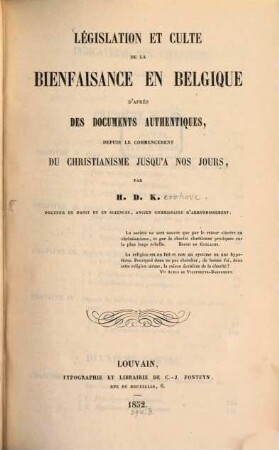 Législation et culte de la bienfaisance en Belgique