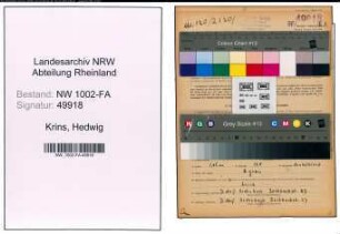 Entnazifizierung Hedwig Krins, geb. 12.08.1910 (Kauffrau)