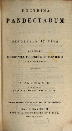 Doctrina pandectarum : scholarum in usum. 2, Specialis partis lib. 2 et 3
