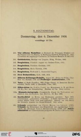 II. Auctionstag: Donnerstag, den 6. Dezember 1906, vormittags 10 Uhr (Nr. 210-470)