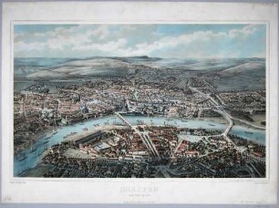 Stadtansicht von Dresden vom Ballon gesehen, Altstadt und Neustadt, vom Albertplatz nach Süden
