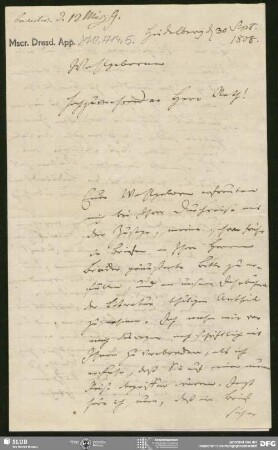 Eigenh. Brief von Friedrich Creuzer an August Wilhelm von Schlegel, Heidelberg, 30.09.1808