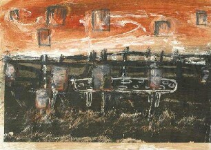 Abstrahierte Landschaft mit Collage Porträts