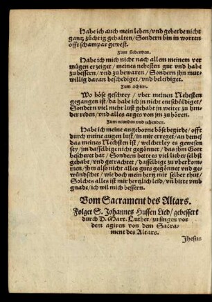 Folget S. Johannes Hussen Lied ... von dem Sacrament des Altars.