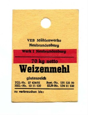 VEB Mühlenwerke Neubrandenburg Weizenmehl