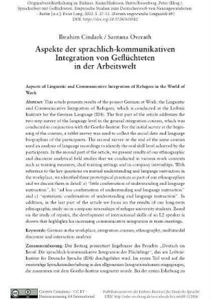 Aspekte der sprachlich-kommunikativen Integration von Geflüchteten in der Arbeitswelt