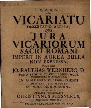 De Juribus Vicariorum Sacri Romani Imperii In Aurea Bulla Expressis, 2