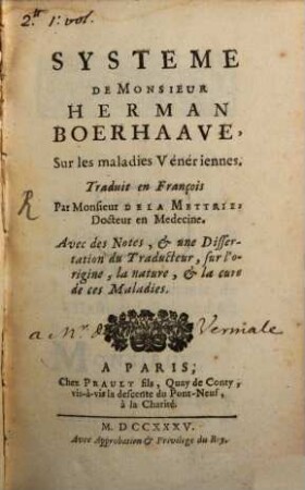 Système de Monsieur Herman Boerhaave sur les maladies vénériennes