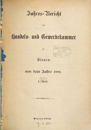 Jahresbericht der Handels- und Gewerbekammer Plauen. 1888 (1889)