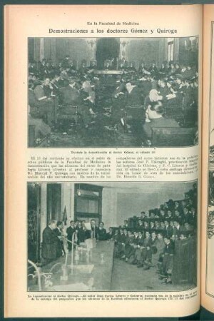 Demostraciones a los doctores Gómez y Quiroga : En la Facultad de Medicina