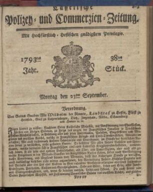38tes Stueck, Montag den 23ten September 1793