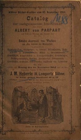 Katalog. [18.] 1884, 10. Nov.