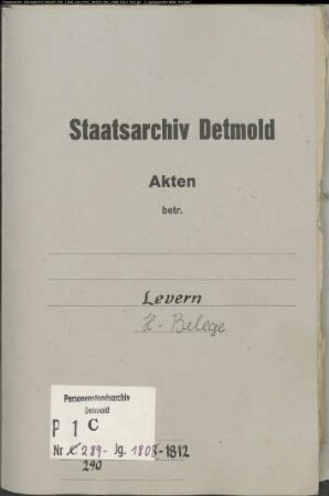 Belegakten zum Heiratsregister der evangelischen Gemeinde Levern, Kreis Lübbecke (1808-1812)