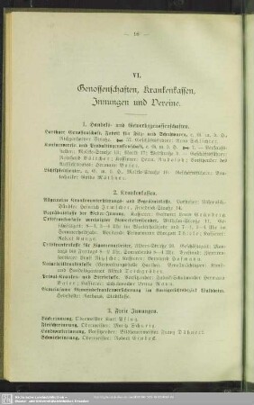 VI. Genossenschaften, Krankenkassen, Innungen und Vereine