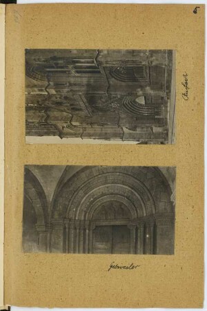 Mariä-Himmelfahrt-Kirche, Rufach / St. Leodegar, Gebweiler: Ansichten Portale (aus: Skizzen- und Fotoalbum 7)