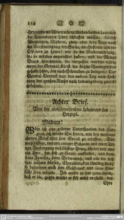 Achter Brief. Von der ausschweifenden Lebensart des Herzogs