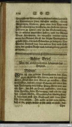 Achter Brief. Von der ausschweifenden Lebensart des Herzogs