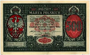 Geldschein, 500 Polnische Mark, 15.1.1919