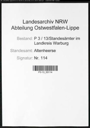 Sterberegister Standesamt Altenheerse