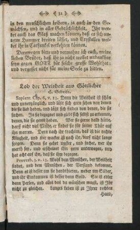 Lob der Weisheit aus Göttlicher H. Schrift