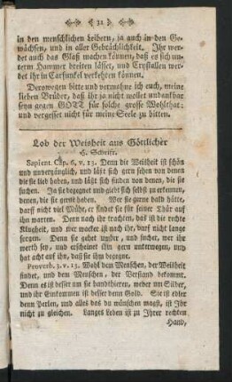 Lob der Weisheit aus Göttlicher H. Schrift