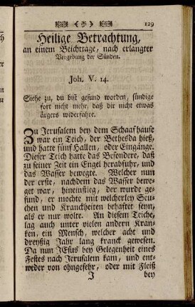 Heilige Betrachtung, an einem Beichttage, nach erlangter Vergebung der Sünden.