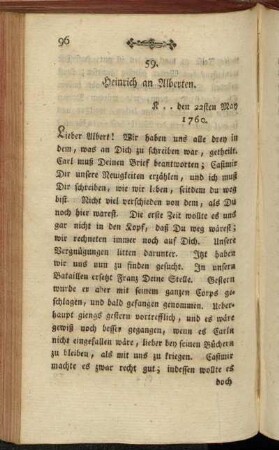 59. Heinrich an Alberten. K .. den 22sten May 1760.